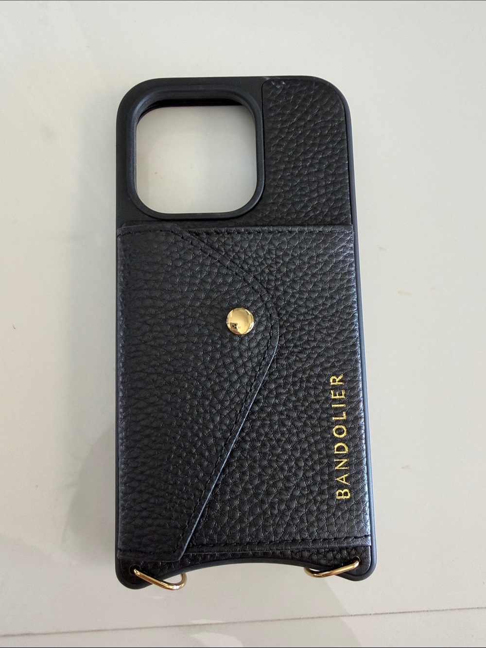 Bandolier Black Leather Phone Case with Gold Accents